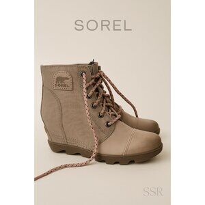 Sorel Joan of Artic Wedge II PDX Women’s 9.5 Taupe Canvas Leather Ankle Boot